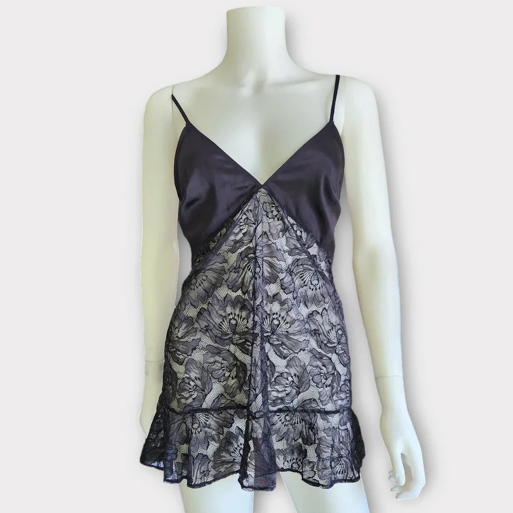 Auden Womens Chemise Size S Black Lace Nightgown Slip